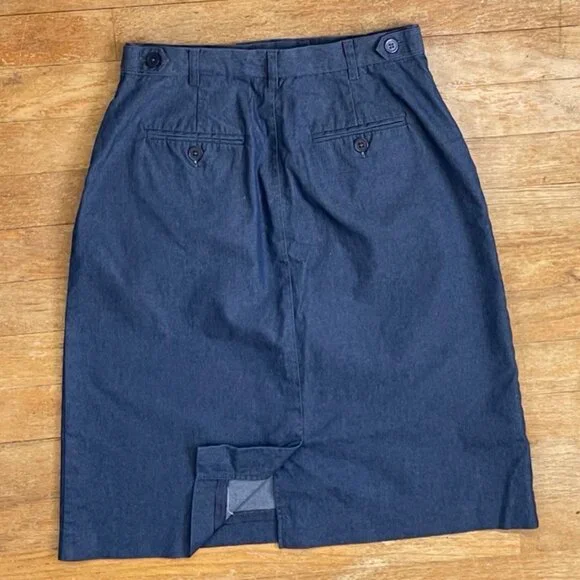 Vintage Chambray Skirt Size XS 26" Waist 1990s Blue Cotton Blend Pockets - Picture 4 of 5